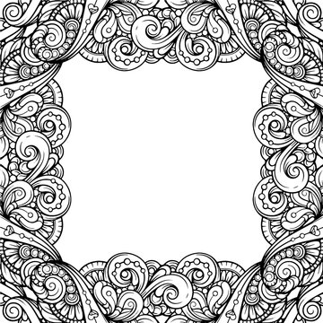 Black and white doodle square frame.