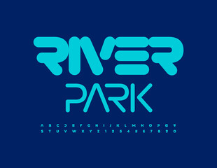 Vector modern emblem River Park. Creative trendy Font. Stylish Alphabet Letters and Numbers set