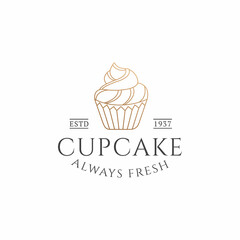 Cupcake logo design template vector premium, bake shop, bakery logo, bread fresh, bake house