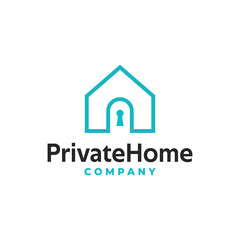 Simple Private Home logo design inspiration. House Privacy with Keyhole logo design for Protection and Safety.