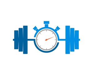 Gym barbell with modern stopwatch inside
