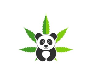 Green cannabis leaf with cute panda inside