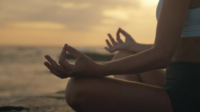 Close up of female hands during yoga, Gyan Mudra hand pose for mental peace