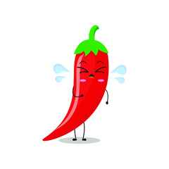 Vector illustration of red chili pepper character with cute expression, funny, isolated on white background, vegetable for mascot collection, emoticon kawaii, cayenne, cry, sad, upset