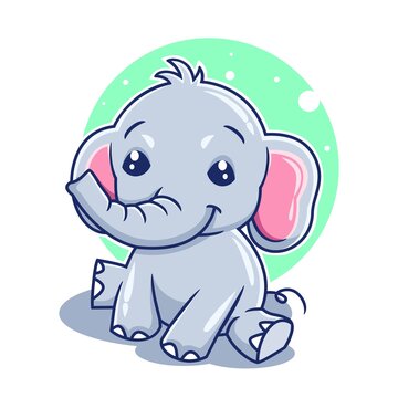 cute elephant cartoon sitting vector illustration
