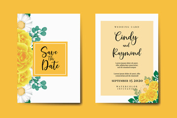 Fototapeta na wymiar Wedding invitation frame set, floral watercolor Digital hand drawn Yellow Rose Flower design Invitation Card Template