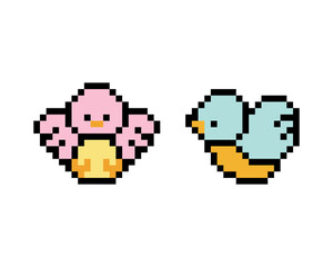pixel two birds for a crochet pattern. Cross stitch or 8 bit game vector illustration.