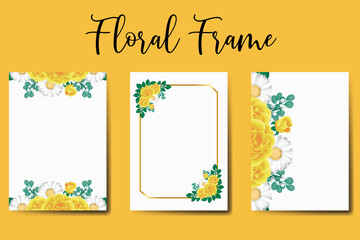 Naklejka na ściany i meble Wedding invitation frame set, floral watercolor Digital hand drawn Yellow Rose Flower design Invitation Card Template