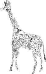 花や葉で作った麒麟のアートイラスト