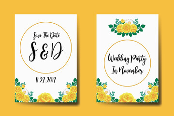 Wedding invitation frame set, floral watercolor Digital hand drawn Yellow Rose Flower design Invitation Card Template