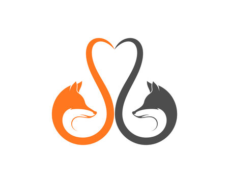Two fox head forming love shape logo