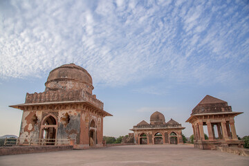 Beautiful Jahaj Mahal at Mandu with background of sky pattern, Madhya Pradesh, India.