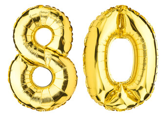 Number Eighty 80 balloons. Helium balloon. 80% off. Golden Yellow foil color. Birthday Party,...