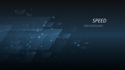High speed movement background concept.Lights and square shape moving fast over dark blue background.Technology background concept.Hi-tech.Vector illustration. 