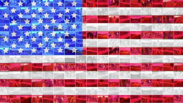 American flag with grid footage