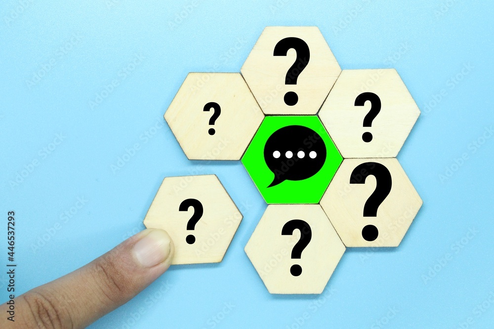 Poster hexagon with questions and answers in the middle or q and a.