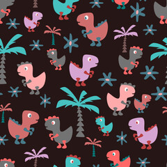Cute Dinosaurs Pinks on Dark