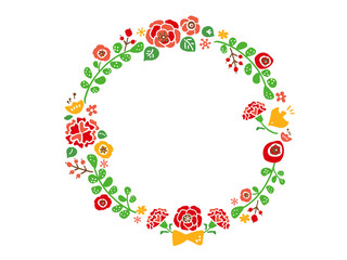 かわいい鳥と花のリース／手書きイラスト