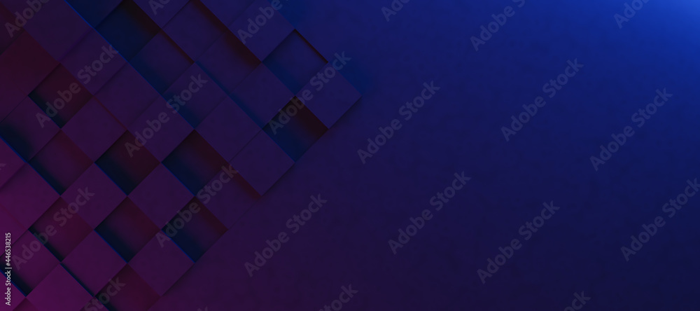 Poster abstract and illustration of purplish blue box or cube background,light and shadow with free space, 