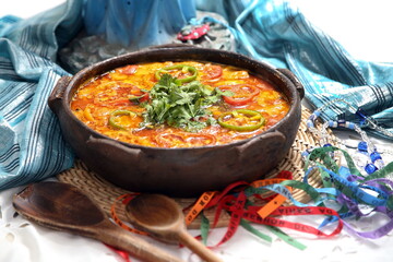Fish moqueca, a classic dish of Bahian cuisine, served in a clay pot