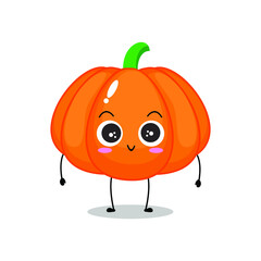 Obraz premium Vector illustration of orange pumpkin character with cute expression, funny, isolated on white background, vegetable for mascot collection, emoticon kawaii, smile, adorable, lovely