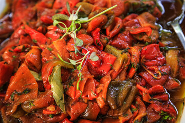 grilled chilli peppers salad with olive oil