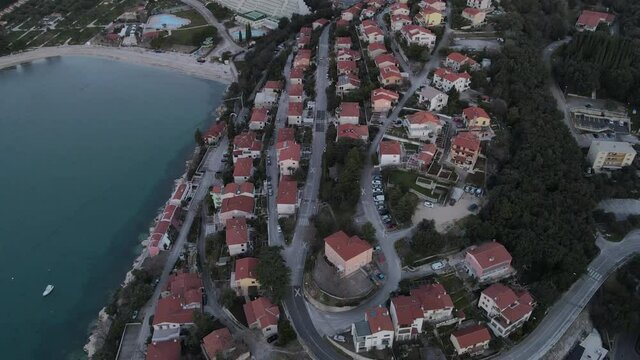 aerial buildings overlooking Kvarner Bay, Rabac, Istria, Croatia.