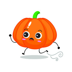 Vector illustration of orange pumpkin character with cute expression, funny, isolated on white background, vegetable for mascot collection, emoticon kawaii, run, panic, adorable