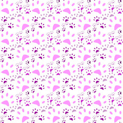 Seamless pastel color cute dog footprints on white background.