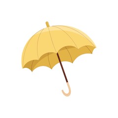 Yellow opened umbrella in cartoon style, vector object isolated. Flat illustration.