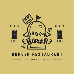 Vintage Crown Burger Logo Premium vector Design Illustration