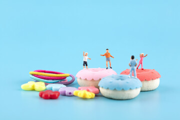 Happy kids playing on donuts