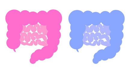 シンプルな腸のイラスト。健康なものと不健康なものの二つ。