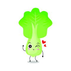 Vector illustration of green white cabbage character with cute expression, funny, isolated on white background, vegetable for mascot collection, emoticon kawaii, lovely, wink, adorable