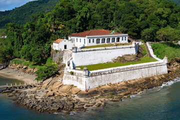 Barra Grande Fortress in Santos, Brazil harbor - 446542442