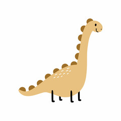 Funny dinosaur with long neck. Sticker for nursery. Cute dino in style of hand drawn.