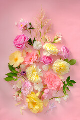 summer flowes and leaves, top view