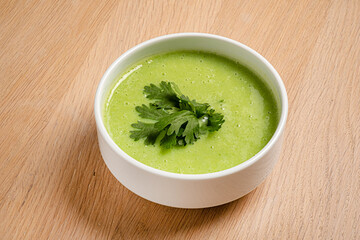 green cream soup, top view