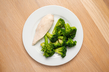 boiled breast with broccoli , top view