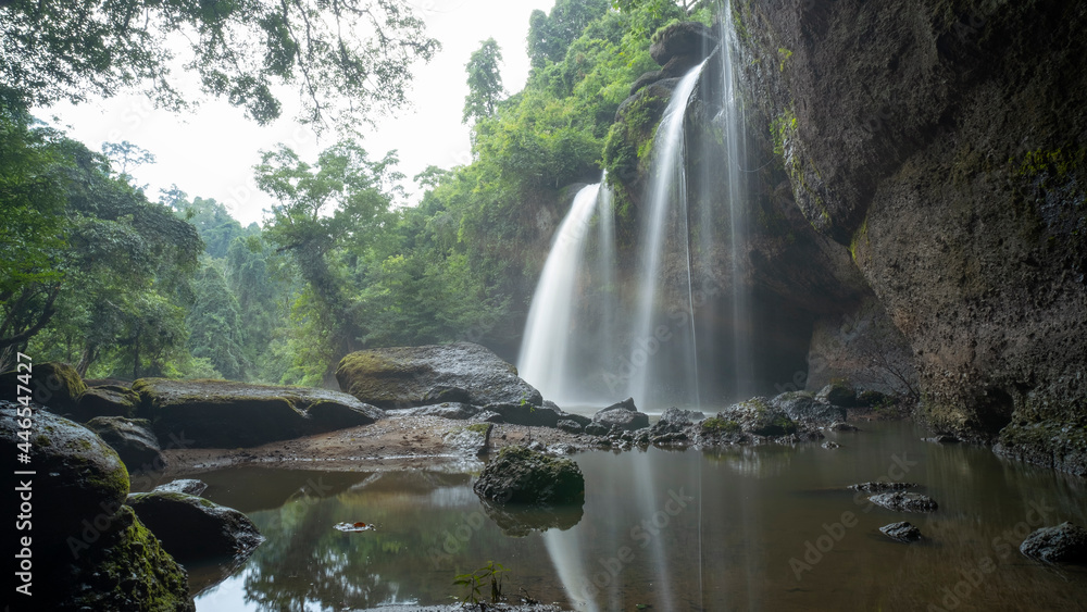 Poster Beautiful waterfall in rain forest  in Khao Yai National Park, Thailand