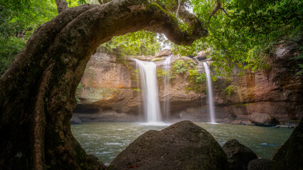 Beautiful waterfall in rain forest  in Khao Yai National Park, Thailand
