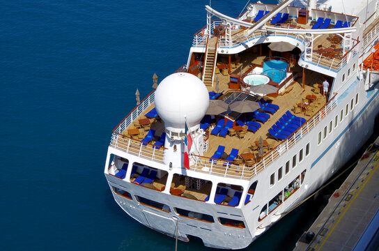 Luxury Windstar sailing yacht cruiseship cruise ship liner windjammer Wind Star in port of Kusadasi, Turkey during Mediterranean cruising with tours to Ephesus