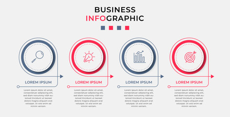 Minimal Business Infographics template. Timeline with 4 steps, options and marketing icons .Vector linear infographic with two circle conected elements. Can be use for presentation.