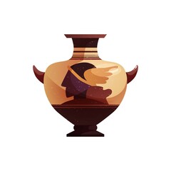 Antique Greek vase with decoration. Ancient traditional clay jar or pot for wine. Vector cartoon illustration.