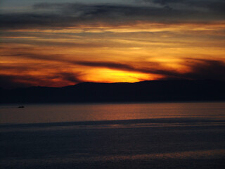 sunset over the mountain and see