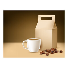 Coffee Caffeine-free Promotional Poster Vector. Coffee Drink Cup, Beans And Blank Paper Package On Creative Advertising Banner. Energy Morning Beverage Style Concept Template Illustration