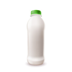 Milk Beverage Blank Plastic Bottle Package Vector. Milk Or Yogurt Container With Green Cap, Breakfast Bio Drink. Healthcare Organic Dairy Product Template Realistic 3d Illustration