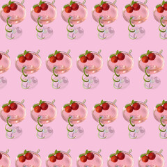 Glasses of tasty cosmopolitan cocktail on color background