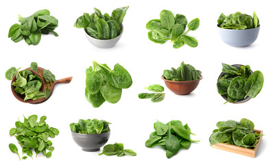 Fresh healthy spinach on white background