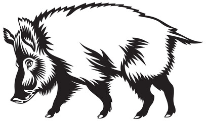 Wild boar engraver scratchboard drawing style Logo Mascot Emblem Icon Tattoo vector design element